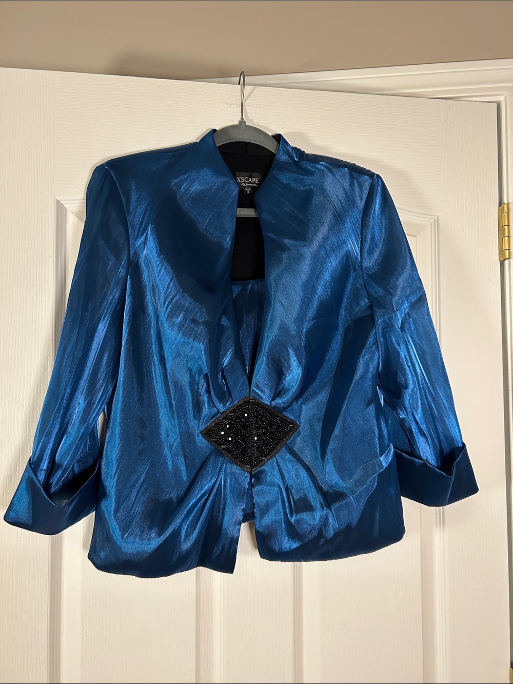 Vintage Xscape Two Piece Blue Satin Like Evening Jacket w Tank size 12